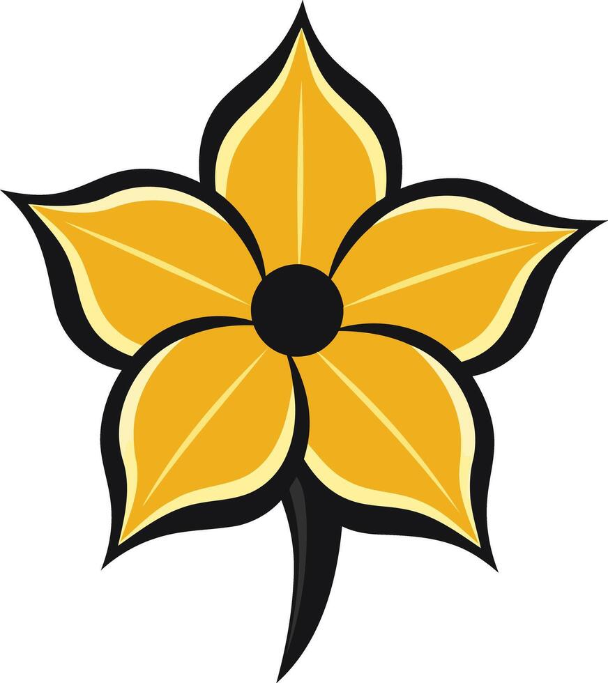 Stylized Yellow Flower with Black Outline vector