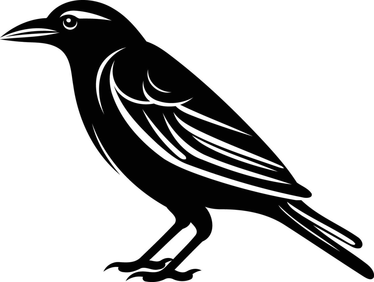 Simple black and white silhouette of a crow or raven vector