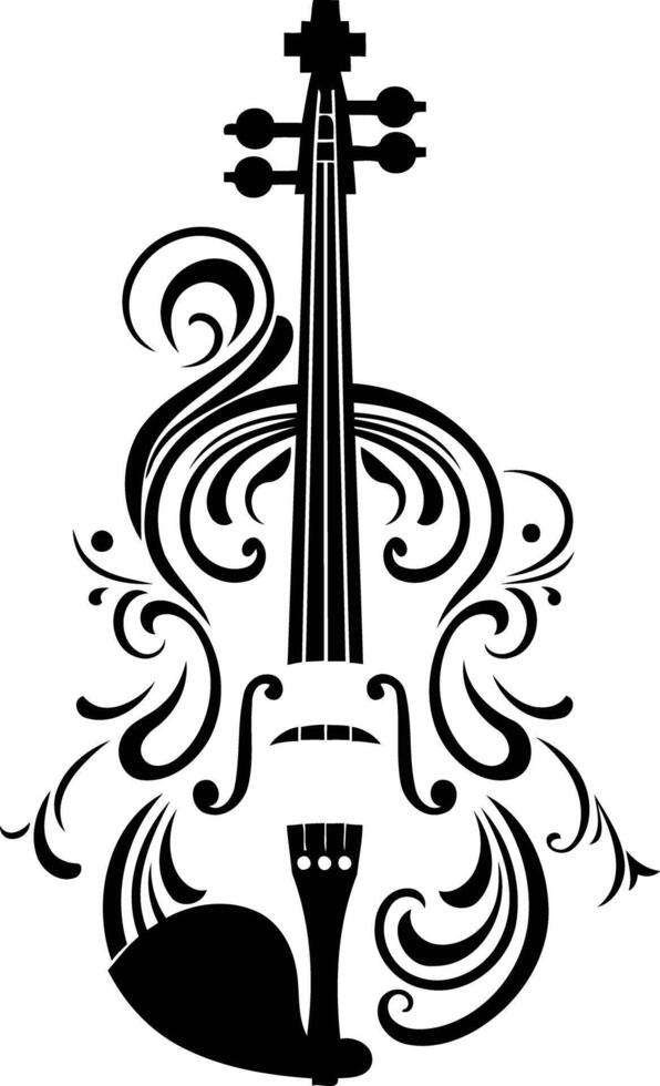 Elegant black and white violin illustration, perfect for music-themed designs, tattoos, or invitations vector