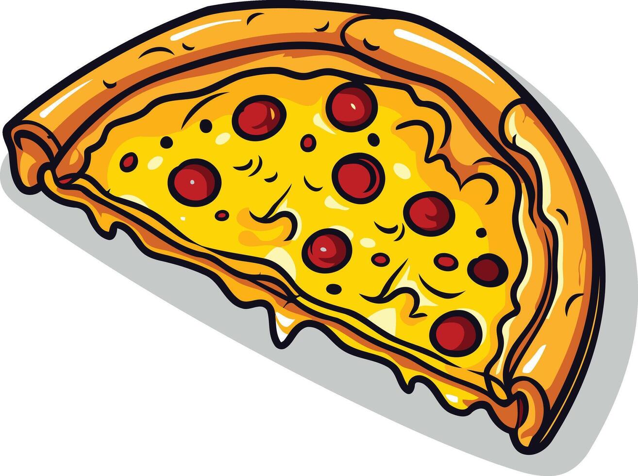 A delicious, cartoon-style slice of pepperoni pizza with melted cheese and a crispy crust vector