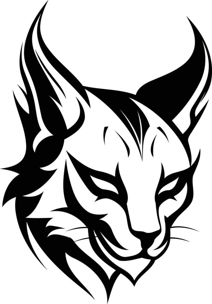 Fierce and stylized black and white lynx head illustration, perfect for branding, tattoos, and logo design vector
