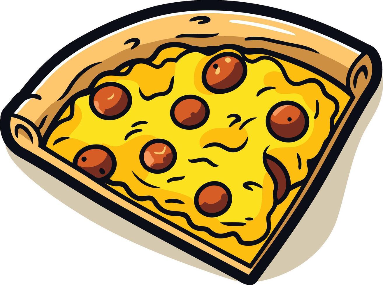 A cartoon slice of pizza with pepperoni and cheese, perfect for menu designs, food illustrations, and social media posts vector