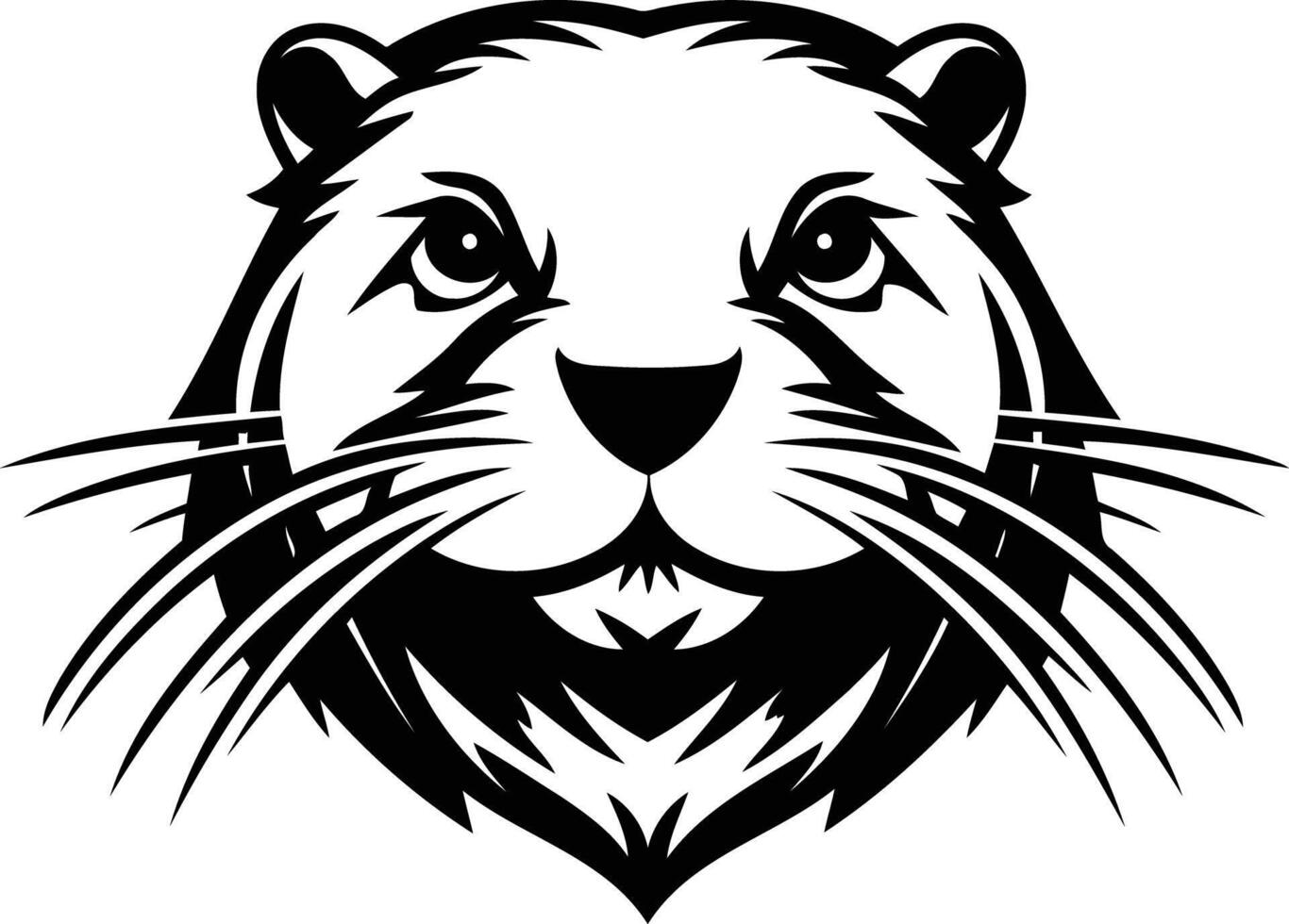 Black and white illustration of an otter's face, perfect for t-shirt designs, logos, and more vector