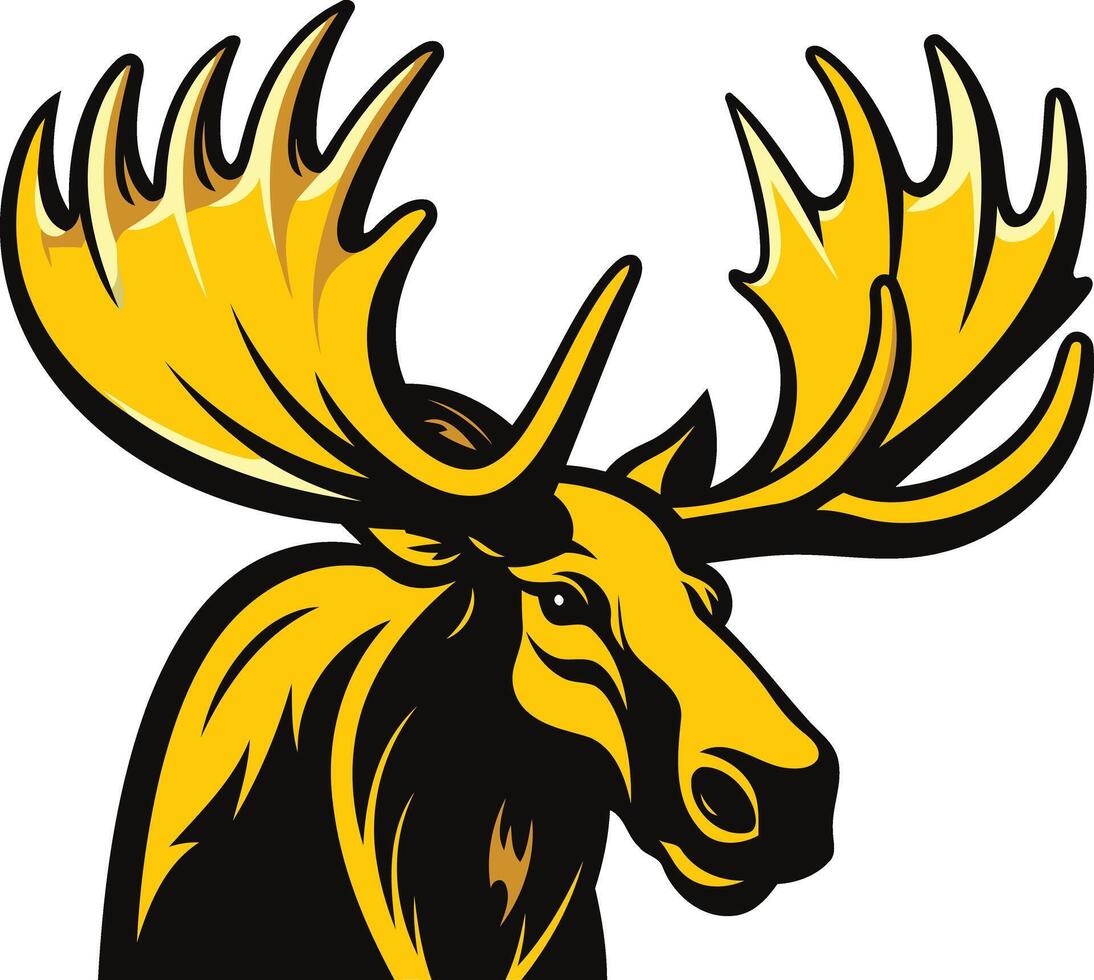A bold, stylized illustration of a moose head with large, expressive antlers vector