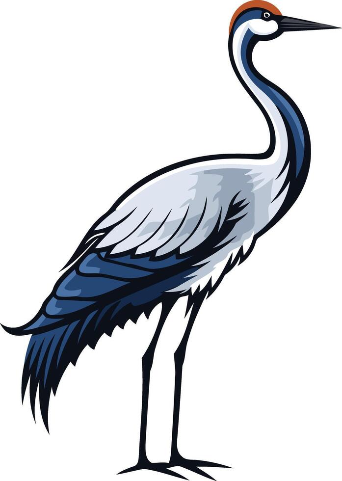 A striking illustration of a crane, showcasing its graceful posture and vibrant plumage vector