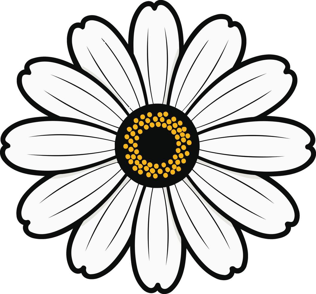 Simple, elegant daisy flower illustration in black and white, perfect for branding, designs, or social media vector