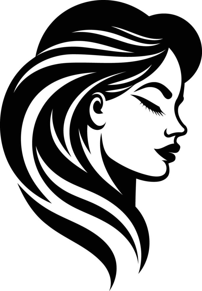 Elegant black and white illustration of a woman's profile with flowing hair vector