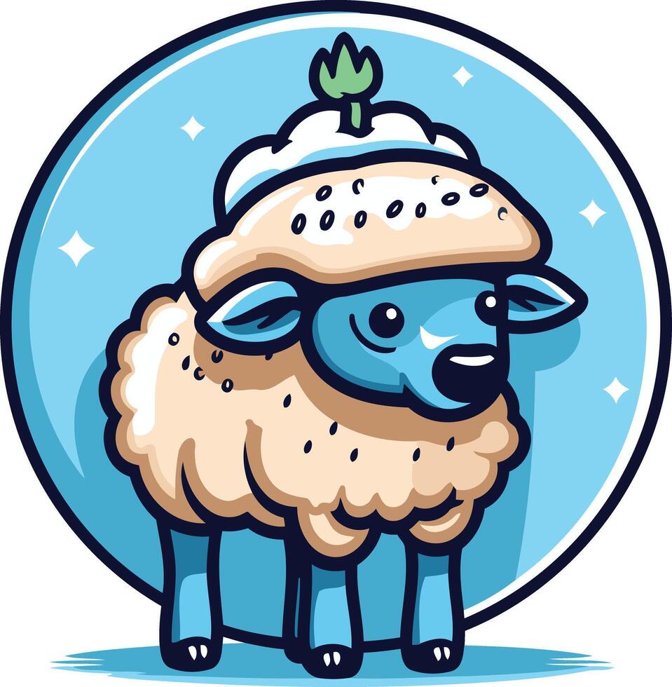 Cute cartoon sheep with a fluffy white cloud on its head, perfect for children's products, branding, or social media content vector
