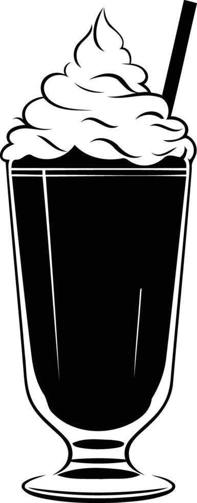 A simple black and white silhouette of a milkshake with whipped cream and a straw vector