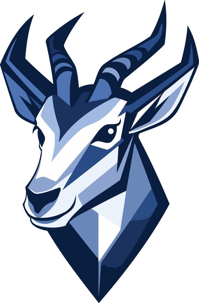 A stylized, blue and white antelope head logo, perfect for sports teams, outdoor brands, and organizations seeking a powerful and unique visual identity vector