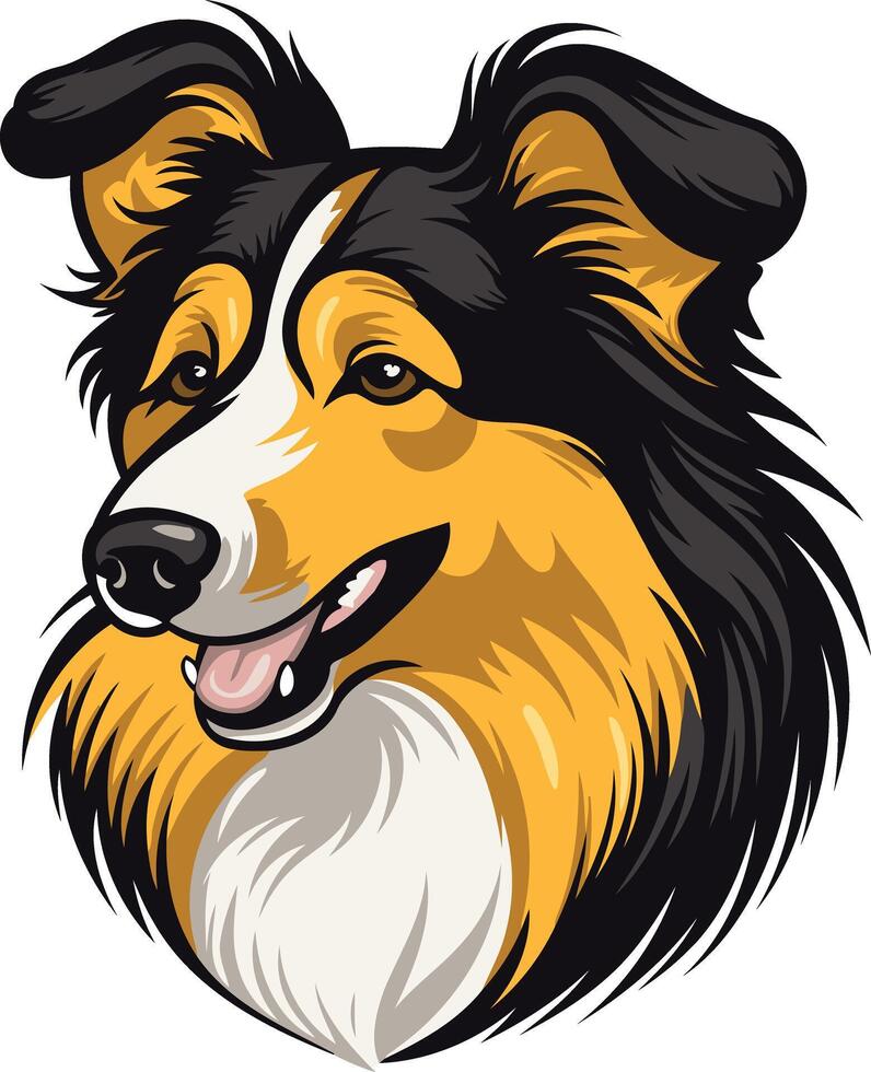 Smiling collie dog cartoon illustration with black and tan fur vector