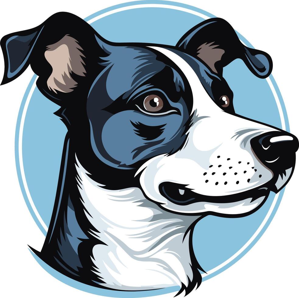 A friendly black and white dog with a playful expression, perfect for pet care businesses, dog training, or animal shelters vector