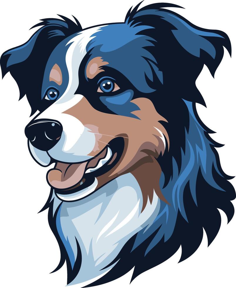 A friendly and playful australian shepherd with blue eyes and a wagging tail, perfect for pet related businesses, dog lovers, and branding vector