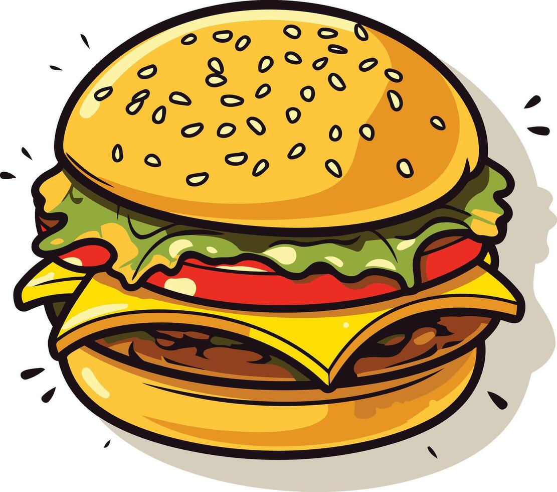 Cartoon illustration of a juicy hamburger, perfect for adding a fun and playful touch to your designs vector