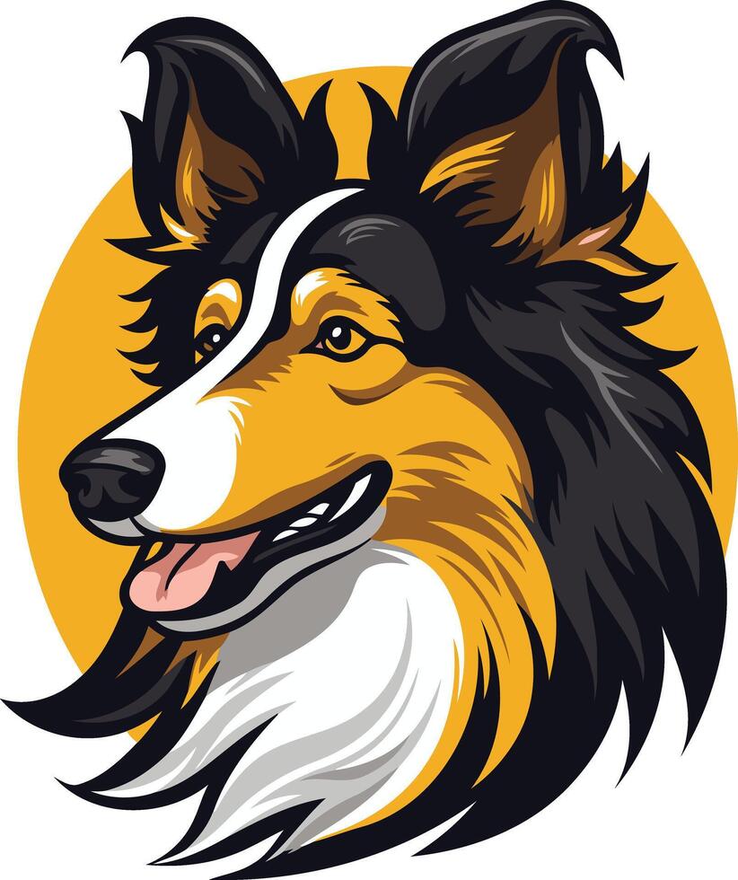 A friendly and playful collie dog head illustration, perfect for dog-related projects or logos vector