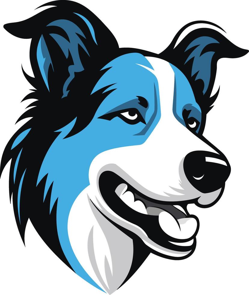Smiling border collie dog head illustration, perfect for pet-related businesses, dog-themed products, and branding vector
