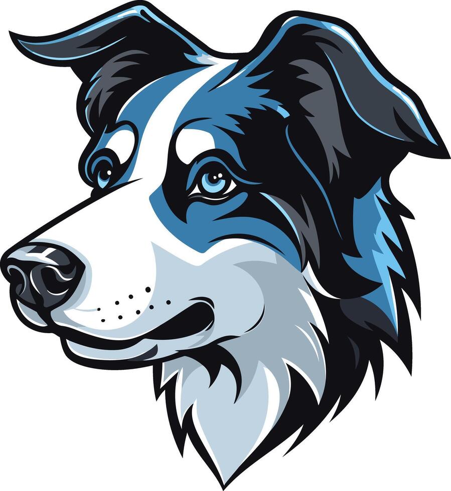 A bold and energetic illustration of a border collie's head, perfect for branding, logos, and pet-related designs vector