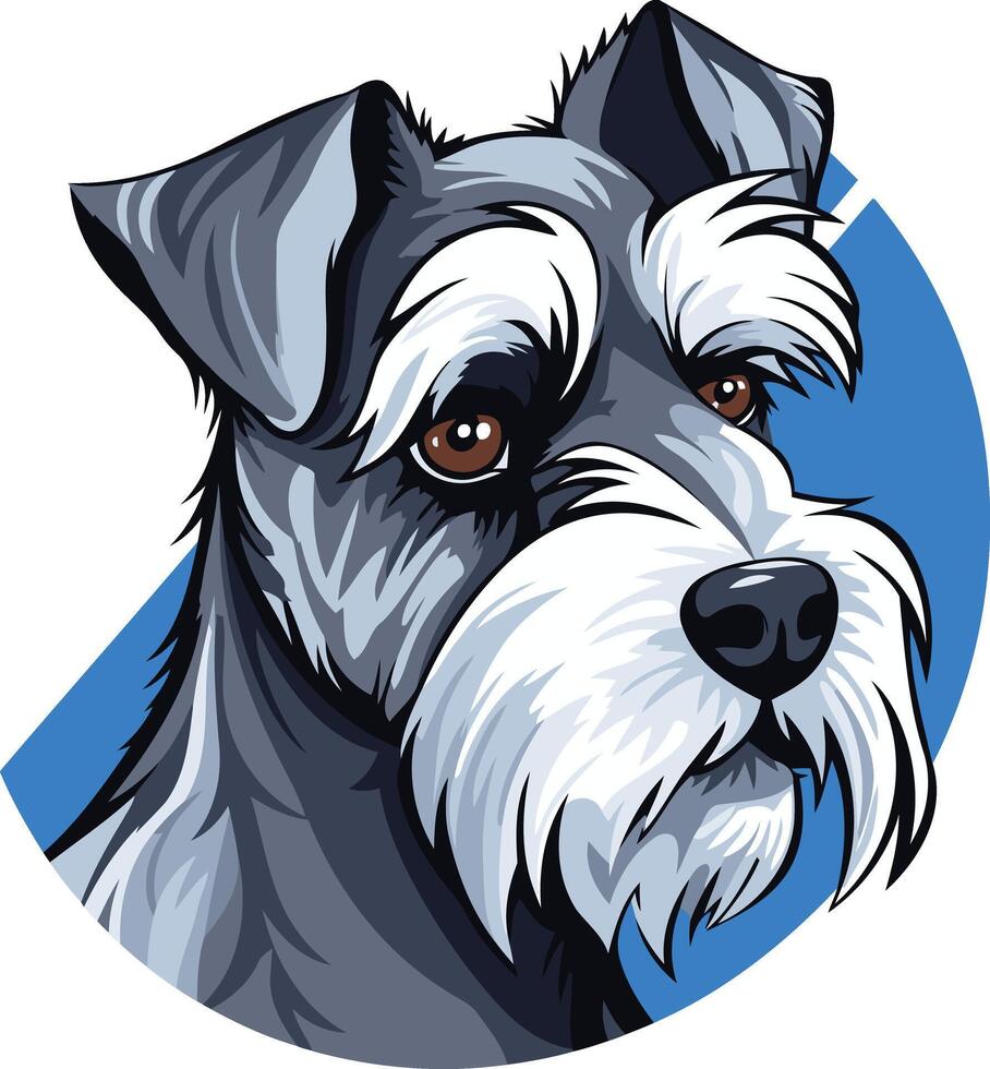 A charming illustration of a miniature schnauzer, with a friendly expression and a playful pose, perfect for pet-related businesses, websites, and social media vector
