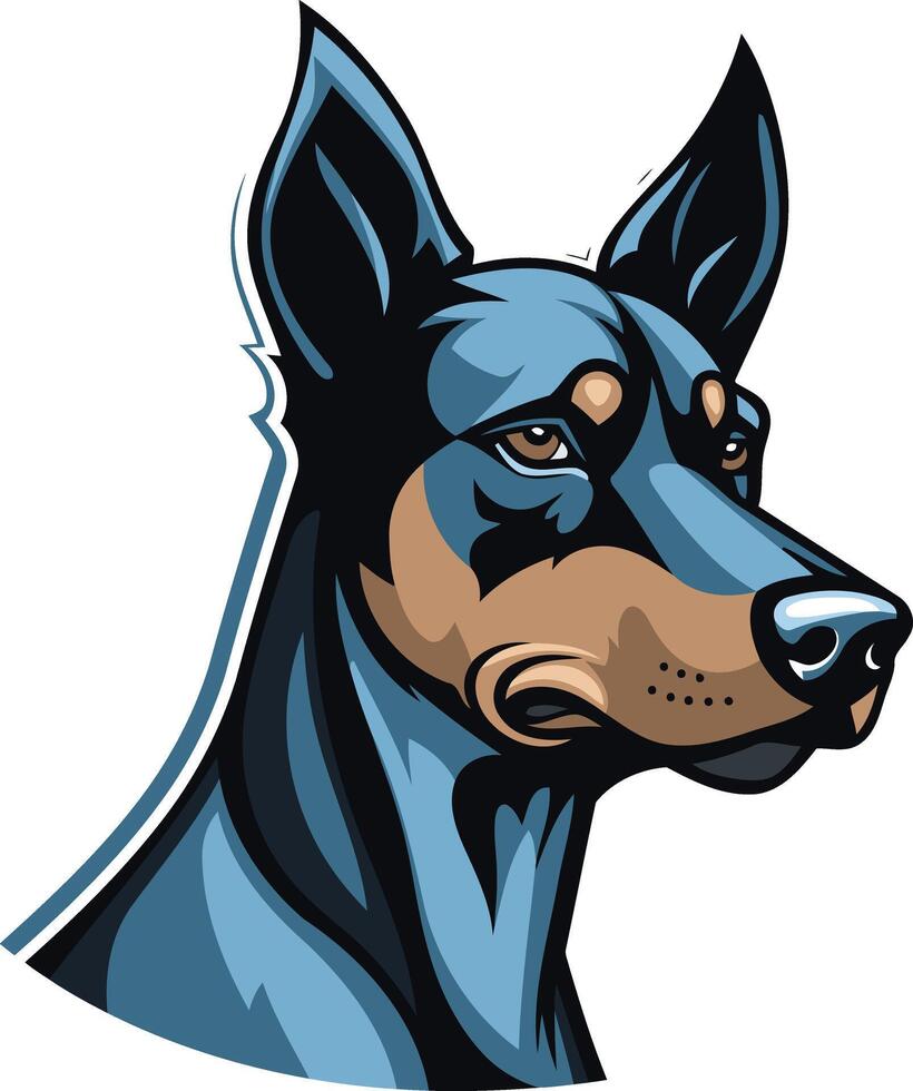A fierce and powerful doberman pinscher portrait, perfect for branding, logos, and merchandise vector