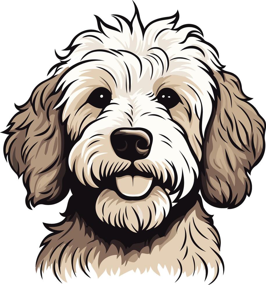 A charming cartoon illustration of a happy, fluffy dog with a sweet expression, perfect for pet-related projects, greeting cards, or social media vector