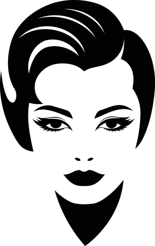 Stylish black and white illustration of a woman's face with a short haircut vector