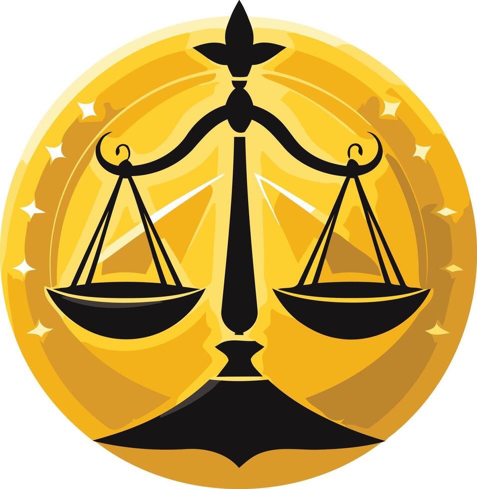 A stylized illustration of a golden scale of justice, representing law, fairness, and balance vector
