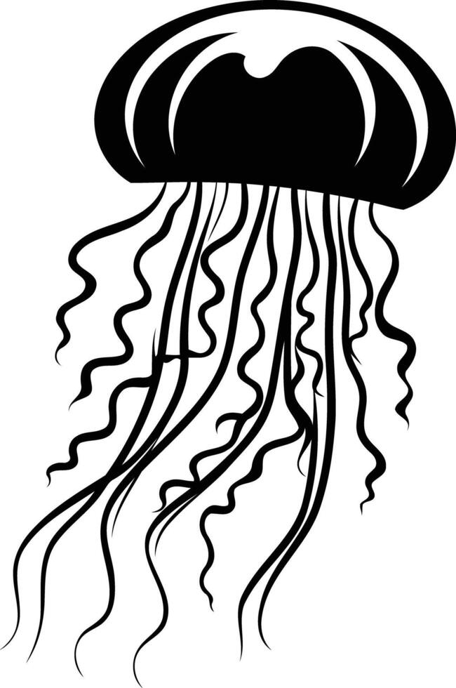 Simple black and white illustration of a jellyfish, perfect for design projects, tattoos, or as a graphic for marine-themed content vector