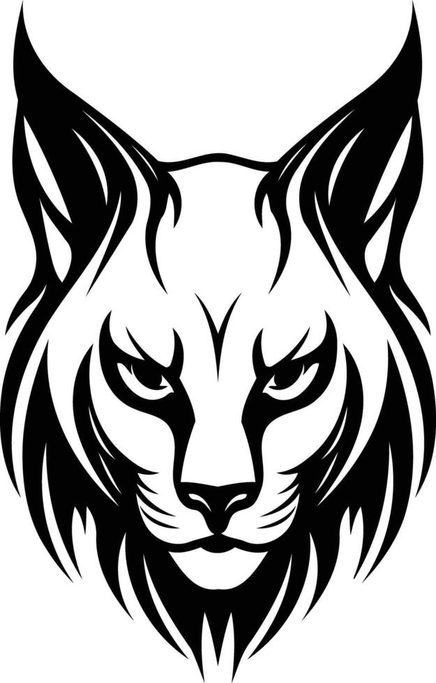 A powerful black and white illustration of a lynx head, perfect for tattoo designs, logo creation, and graphic projects vector