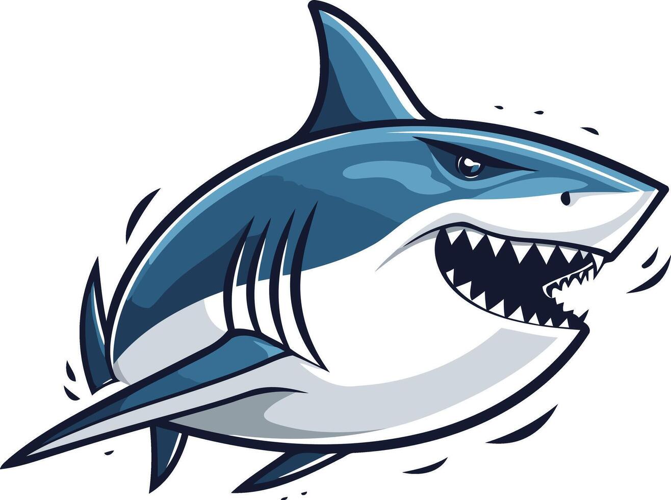 A fierce and cartoonish great white shark with sharp teeth and a menacing expression vector