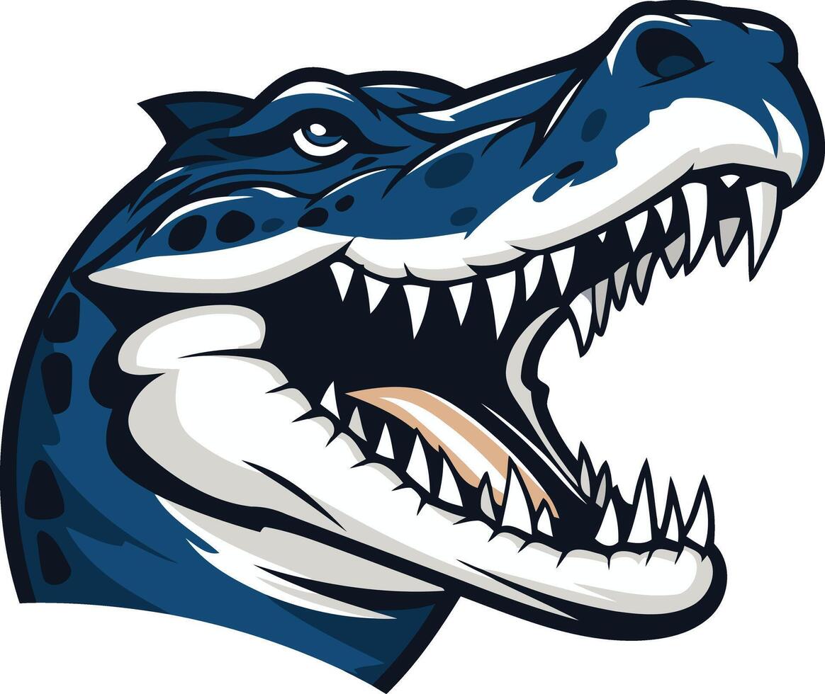 Aggressive alligator mascot head with open jaws and sharp teeth vector