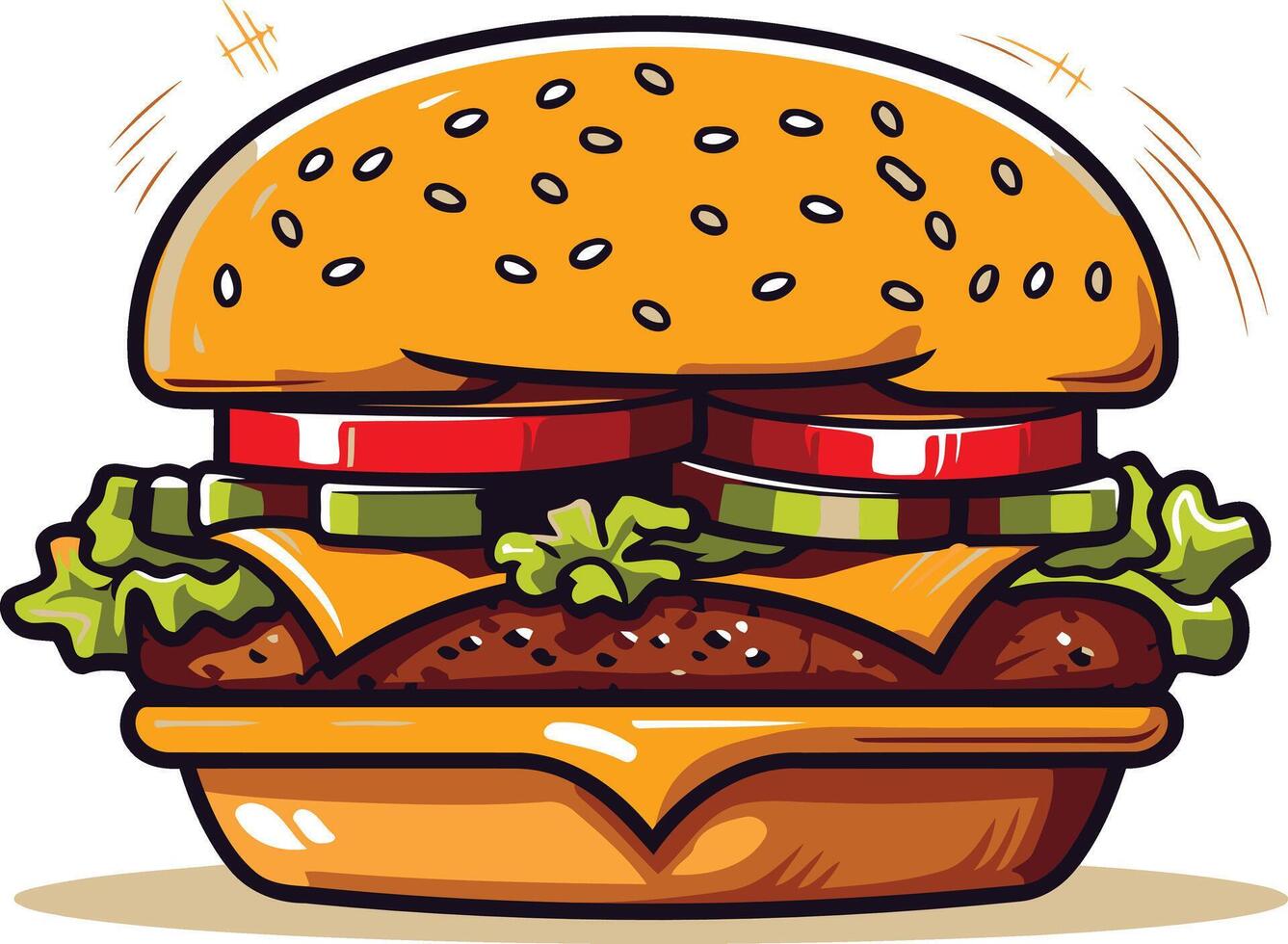 A delicious-looking cartoon burger with all the fixings, perfect for adding a touch of fun and appetite to your next project vector