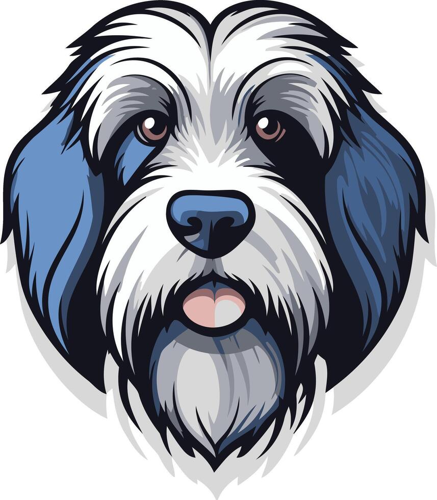 A charming cartoon illustration of a friendly, fluffy dog with blue ears, perfect for pet-related branding or designs vector
