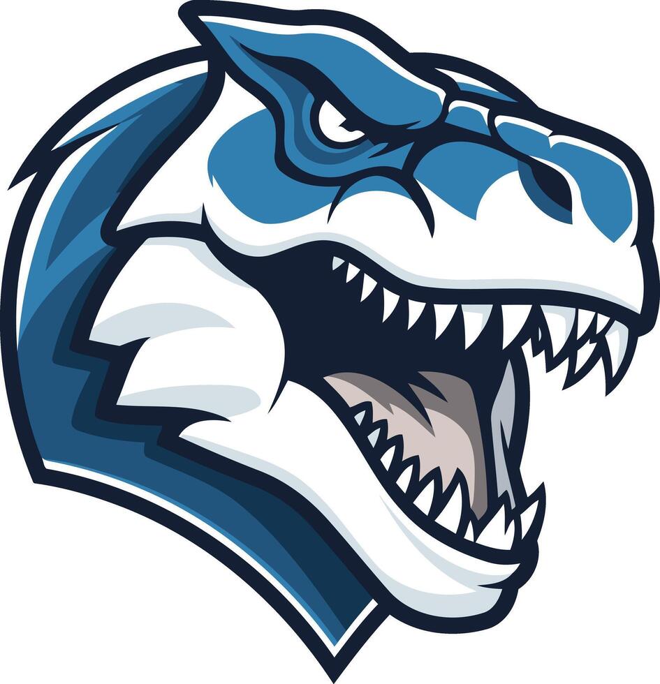 A fierce and powerful t-rex head with a blue and white color scheme vector