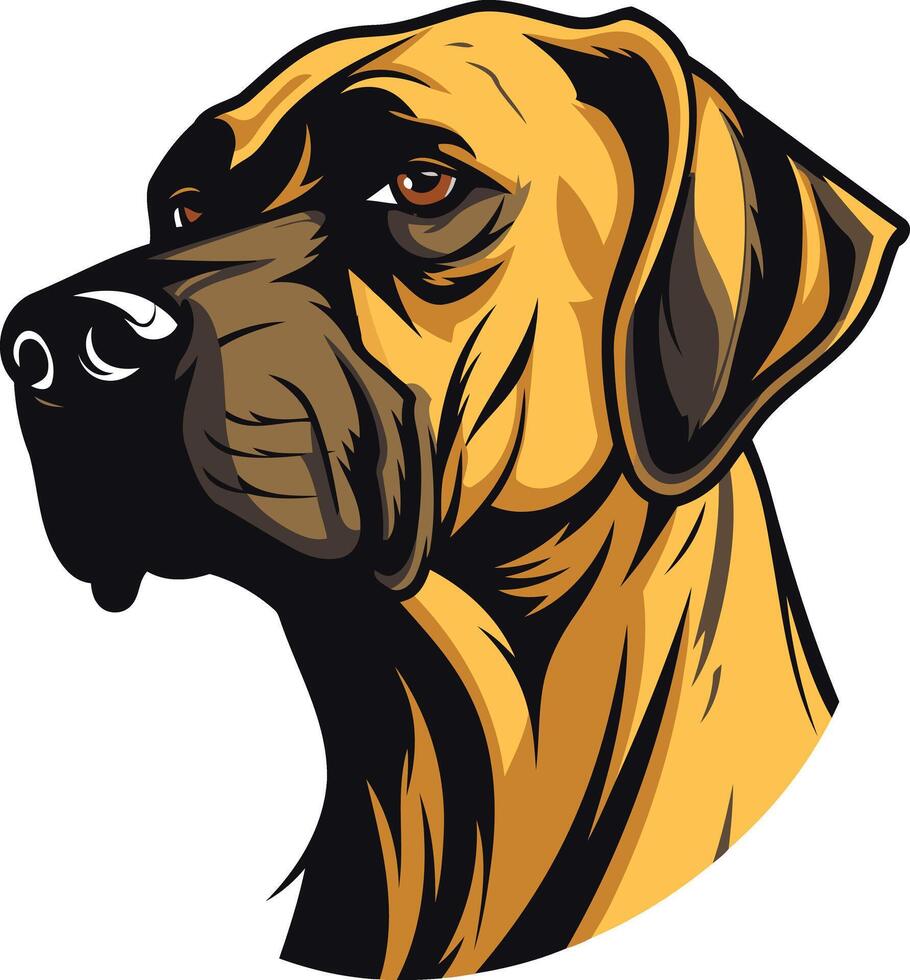 A close-up illustration of a majestic great dane, featuring its intense gaze and distinctive facial features vector