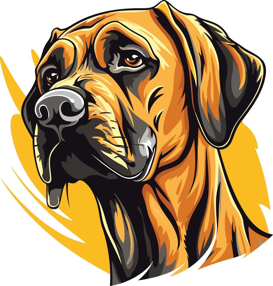 A detailed, hand-drawn illustration of a majestic rhodesian ridgeback dog, looking directly at the viewer with a confident expression vector