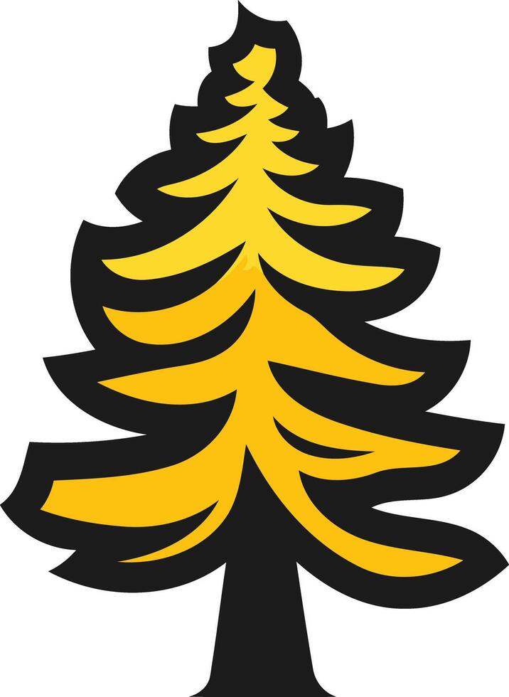 A stylized evergreen tree in yellow and black, perfect for nature-themed logos, branding, and designs vector