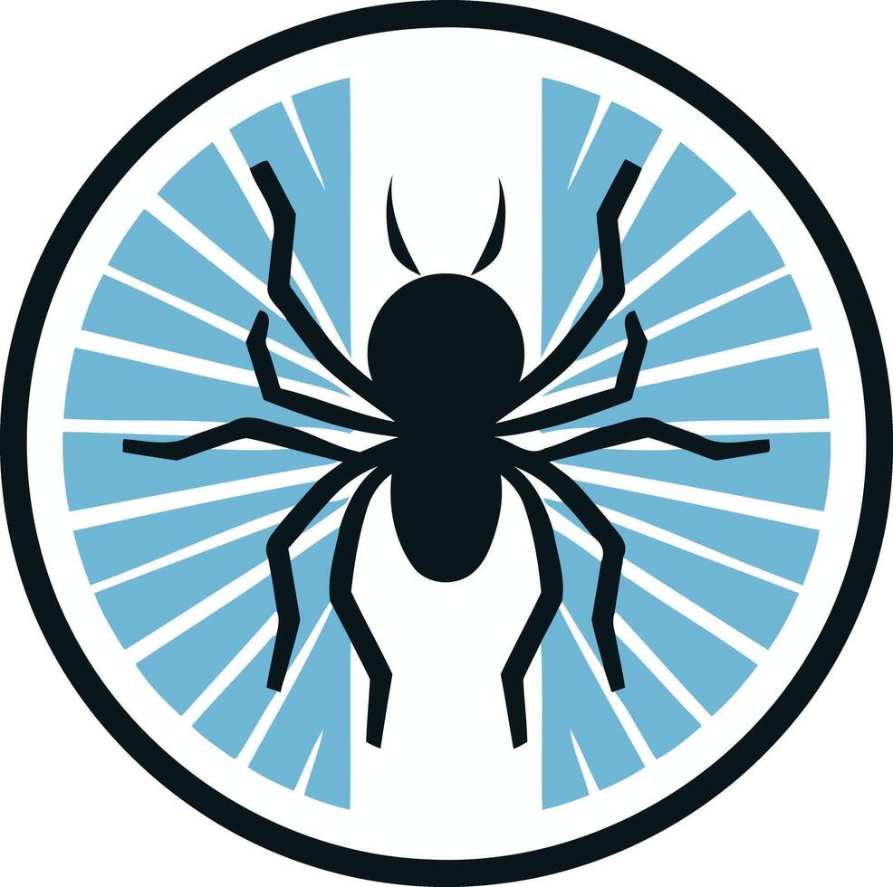 A striking, minimalist logo featuring a stylized spider in a circular design with radiating lines vector