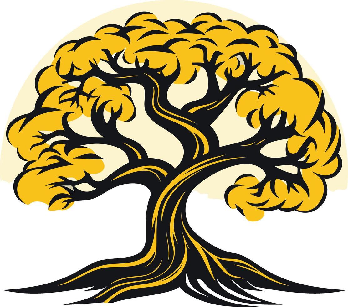 A stylized, strong oak tree with a yellow and black design, perfect for branding, logos, or any design that requires a natural and powerful symbol vector