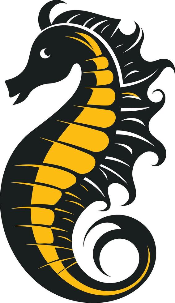 A stylized black and yellow seahorse silhouette, perfect for aquatic-themed designs, logos, and branding vector