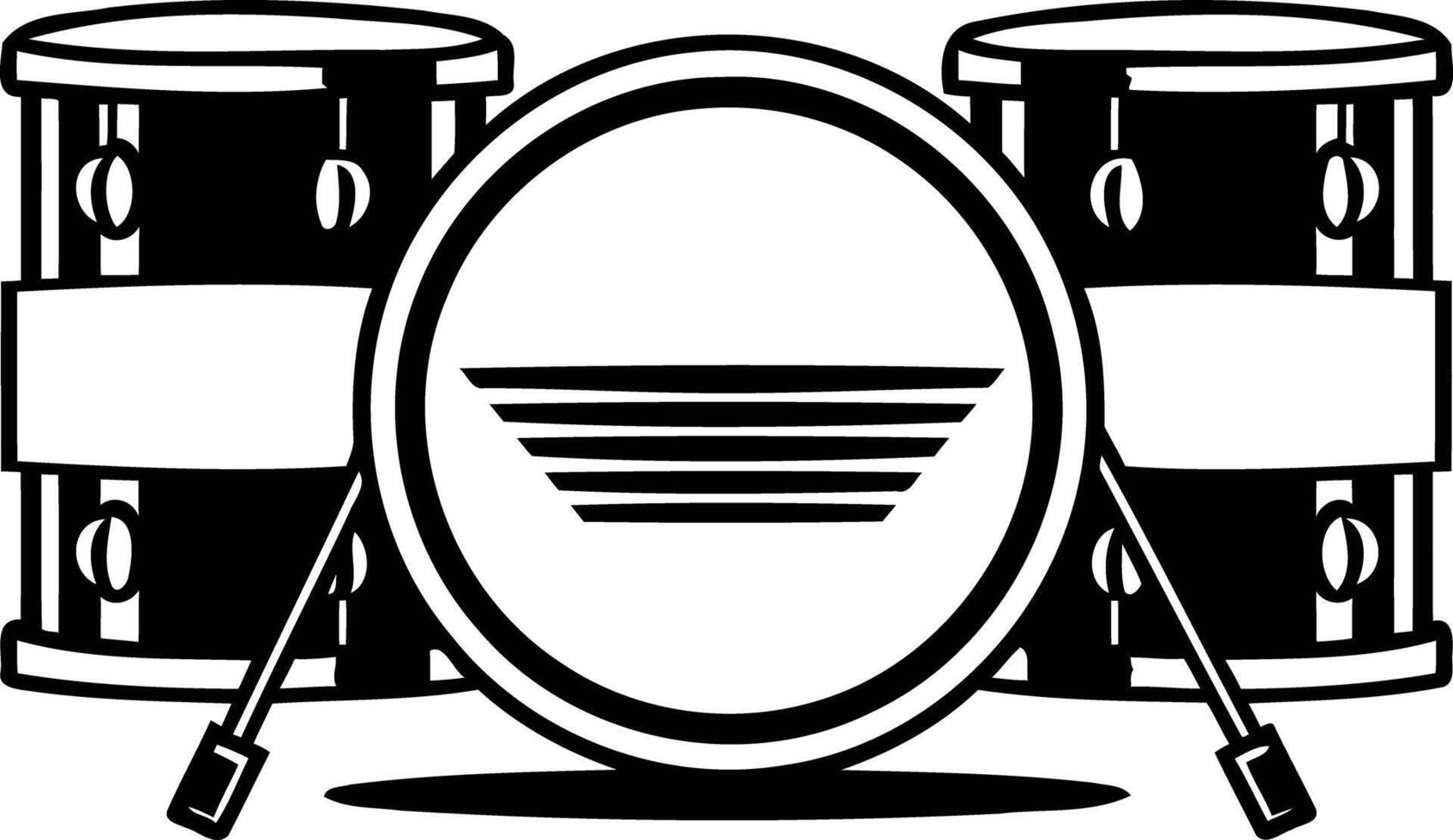 A simple black and white illustration of a drum kit with two side drums and a bass drum vector