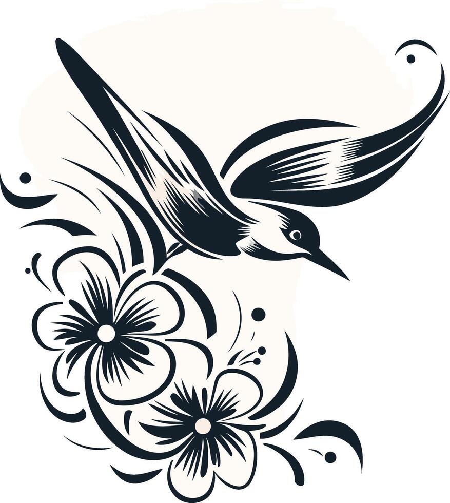 Black and White Bird with Flowers vector