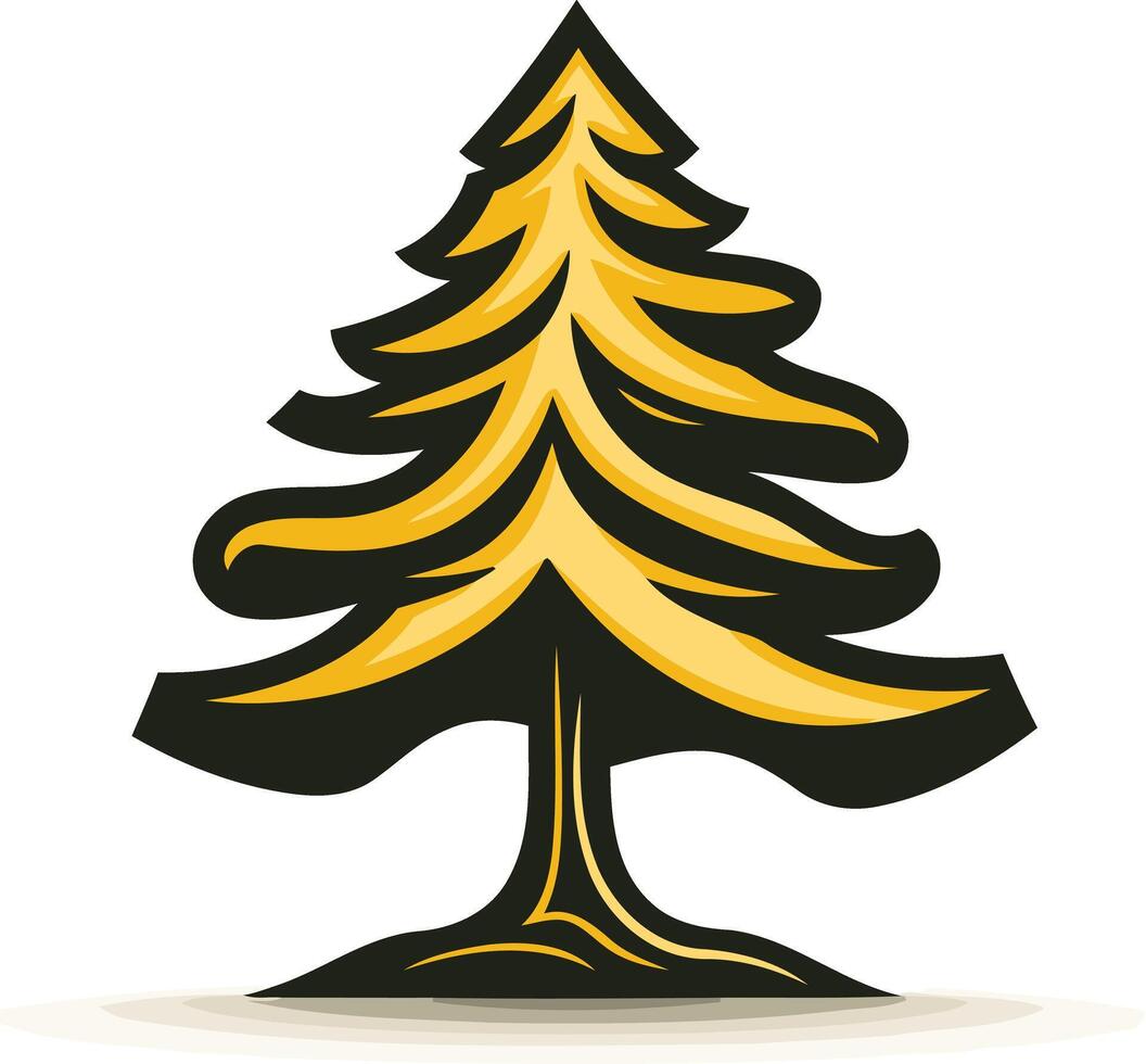 A stylized golden pine tree with a thick trunk and lush branches, perfect for logo design, branding, or nature-themed illustrations vector