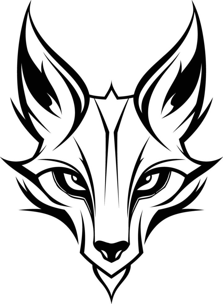 Bold black and white illustration of a fox's face with a tribal tattoo style vector