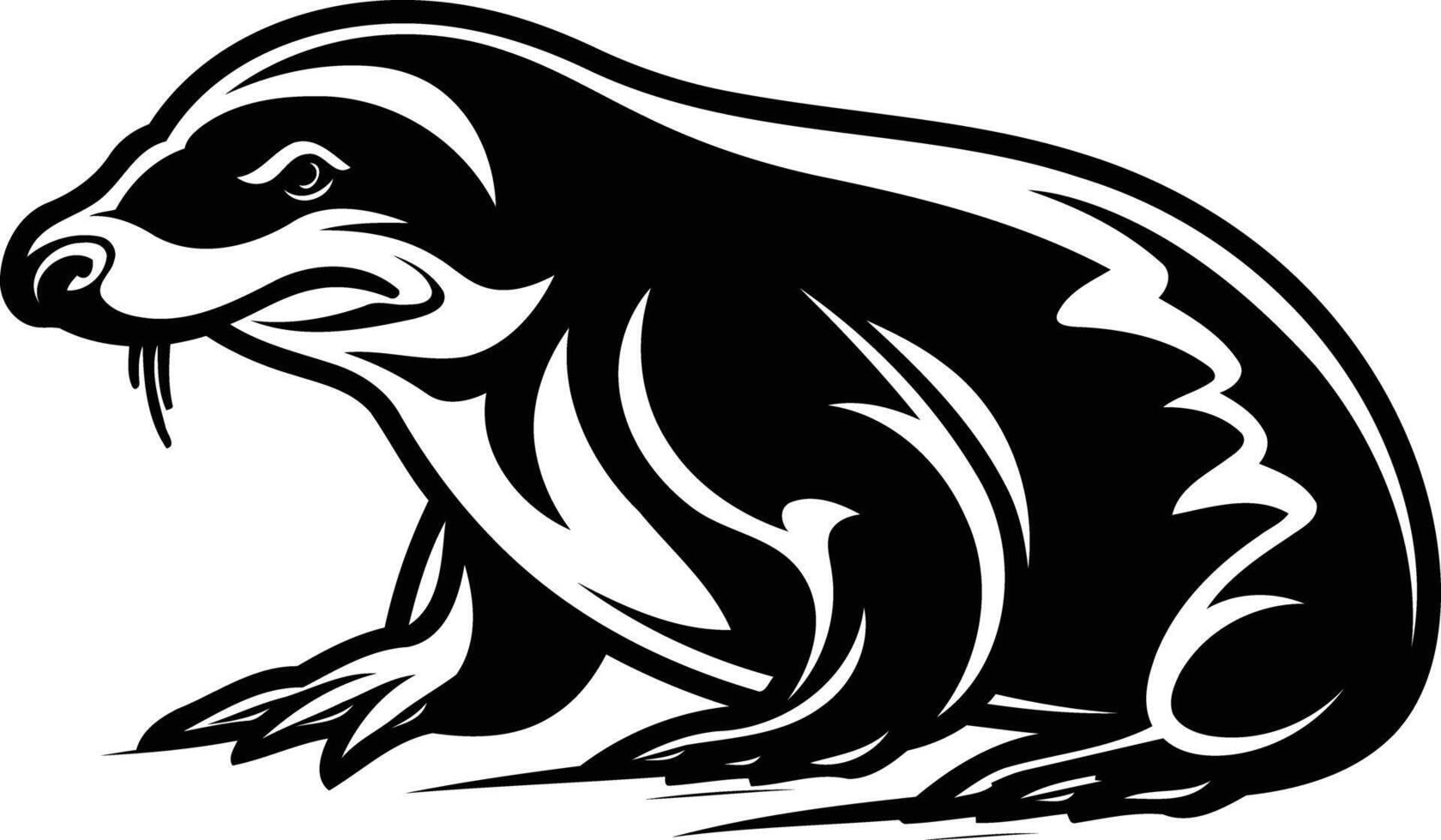 Black and white illustration of a badger in a sitting pose vector