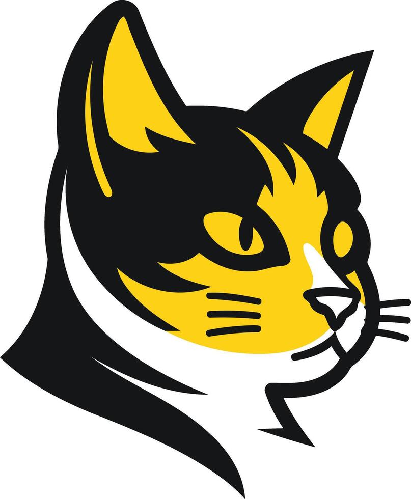 Stylized Black and Yellow Cat Head vector