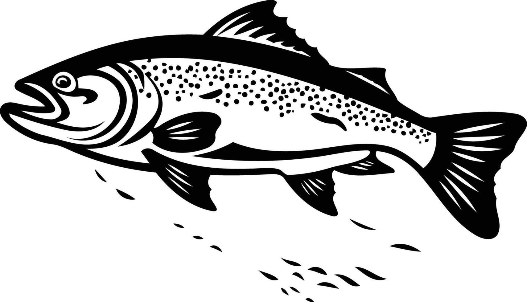 Black and white illustration of a jumping trout fish vector