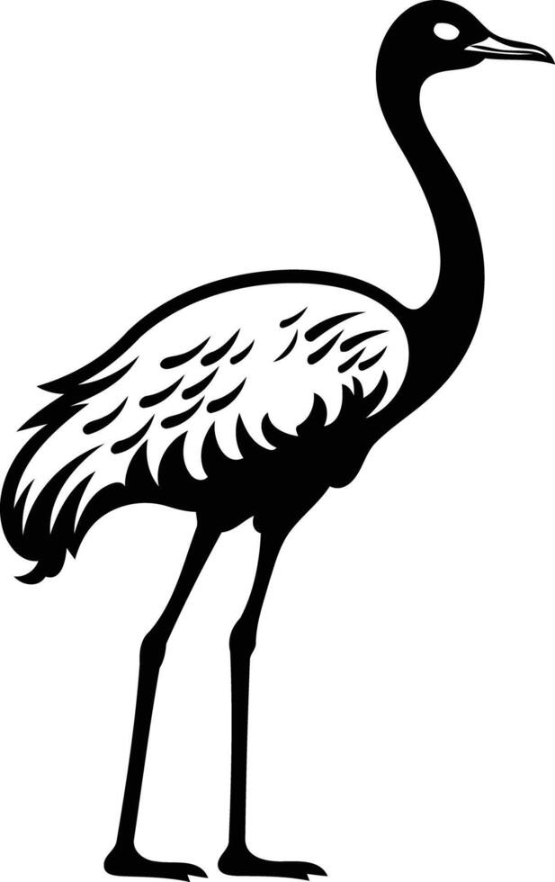 Simple black and white illustration of a graceful crane standing on one leg vector