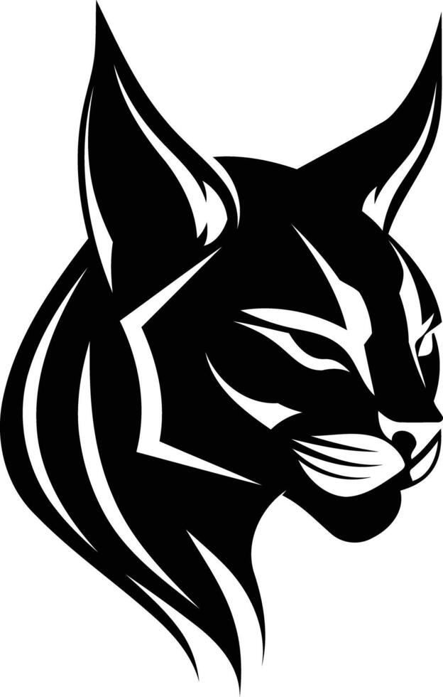A bold, black and white illustration of a lynx's head, perfect for logo design or branding vector