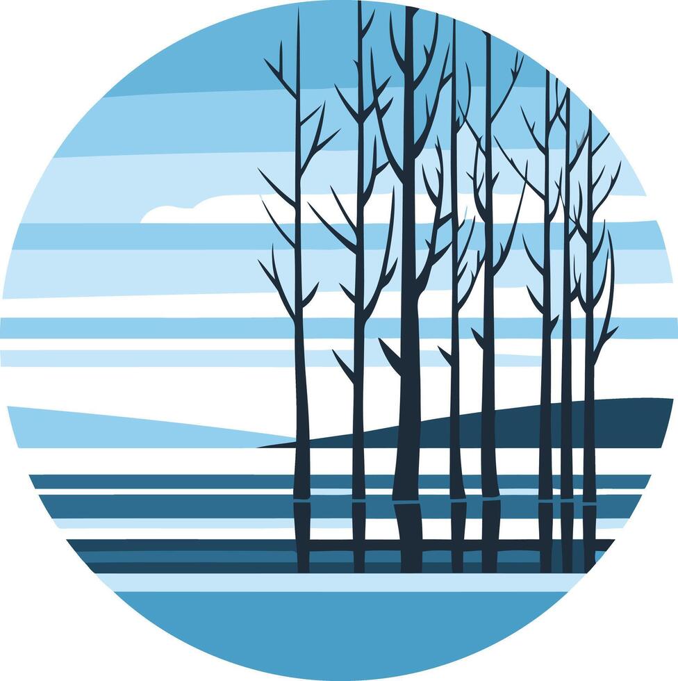 A minimalist, abstract illustration of a forest silhouette against a serene blue sky, perfect for branding, social media, or design projects with a nature theme vector