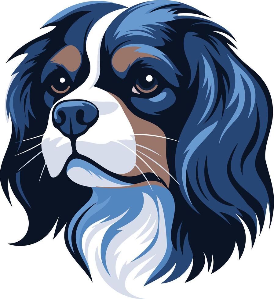Cute cartoon illustration of a cavalier king charles spaniel with blue and white fur vector